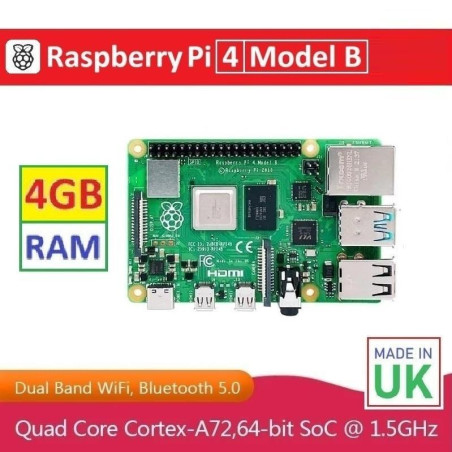 Raspberry Pi 4 Model B - 4GB RAM Quad Core Cortex-A72 64-bit SoC 1.5GHz